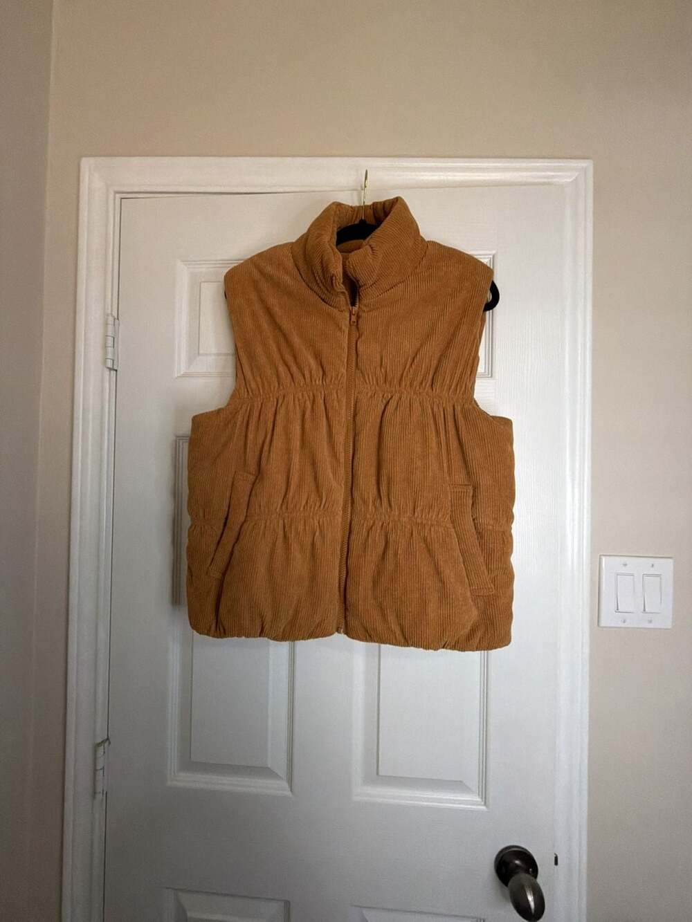 Wishlist Corduroy Puffer Vest Size M Camel Brown Full Zip